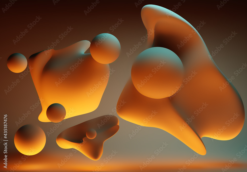 Poster gold three-dimensional figures. geometric abstraction. abstract splash of liquid. geometric pattern.
