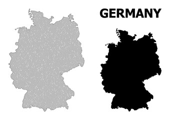 Polygonal mesh map of Germany in high detail resolution. Mesh lines, triangles and points form map of Germany.