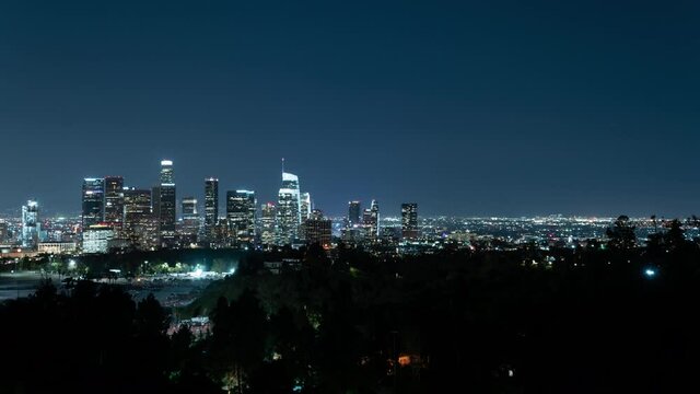 Los Angeles Downtown Skyline Cityscape from Elysian Park Night Time Lapse California USA