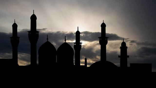 Al-Jawadin Shrine, Time Lapse at Sunrise with Dark Silhouette of Mosque, Al-Kadhimiya, Baghdad, Iraq