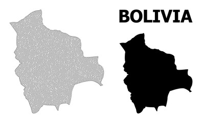 Polygonal mesh map of Bolivia in high resolution. Mesh lines, triangles and dots form map of Bolivia. High resolution wire frame carcass polygonal line network in vector format on a white background.
