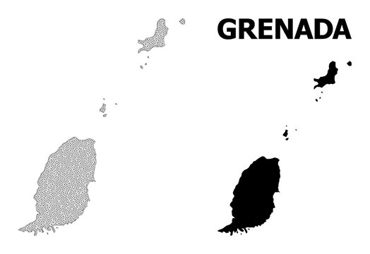 Polygonal mesh map of Grenada Islands in high detail resolution. Mesh lines, triangles and dots form map of Grenada Islands.