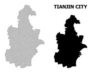 Polygonal mesh map of Tianjin Municipality in high resolution. Mesh lines, triangles and points form map of Tianjin Municipality.