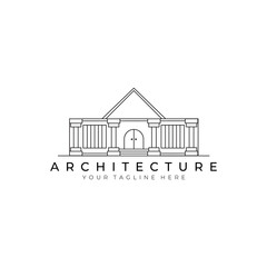 Naklejka premium architecture house logo line art vector illustration design. creative outdoor nature building minimalist monoline outline linear simple modern construction roof home