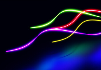 Abstract futuristic light wave background. Geometric abstraction. Neon waves on a dark background. Colorful poster with several shining 3d render. Abstract stripes cross each other texture.