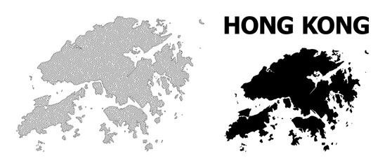 Polygonal mesh map of Hong Kong in high detail resolution. Mesh lines, triangles and dots form map of Hong Kong.