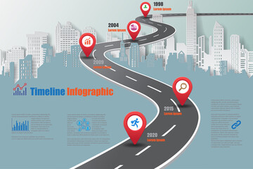 Business roadmap timeline infographic city designed for abstract background template milestone element modern diagram process technology digital marketing data presentation chart Vector illustration