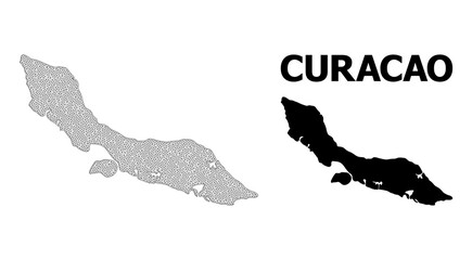 Polygonal mesh map of Curacao Island in high detail resolution. Mesh lines, triangles and dots form map of Curacao Island. - obrazy, fototapety, plakaty