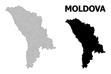 Polygonal mesh map of Moldova in high resolution. Mesh lines, triangles and points form map of Moldova.