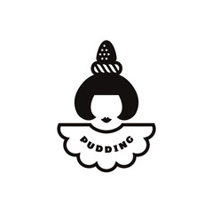 苺と生クリームを添えたプリンを、女性に擬人化したアイコン