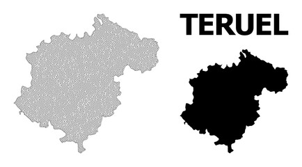 Polygonal mesh map of Teruel Province in high detail resolution. Mesh lines, triangles and points form map of Teruel Province.