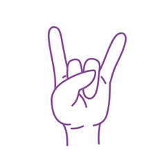 Horn hand gesture. Rock music symbol. Hand gesture. Vector illustration in cartoon style. Isolated clipart contour on a white background