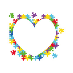 Heart made of puzzle pieces. World autism awareness day. Colorful puzzle vector design sign. Symbol of autism. Medical flat illustration. Health care