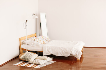 Home design, bed and pillows, interior decoration
