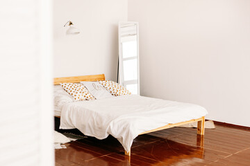 Fototapeta na wymiar Home design, bed and pillows, interior decoration