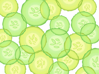 Beautiful, horizontal, green realistic cucumber background for advertising banners or cosmetics advertisements, vector illustration 10EPS