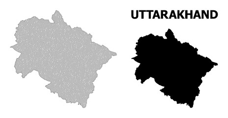 Polygonal mesh map of Uttarakhand State in high resolution. Mesh lines, triangles and dots form map of Uttarakhand State.