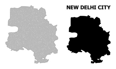 Polygonal mesh map of New Delhi City in high detail resolution. Mesh lines, triangles and points form map of New Delhi City.