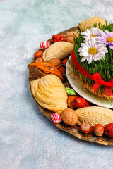 Traditional Azerbaijan holiday Novruz sweets,shekerbura,qogal,paxlava,mutaki.