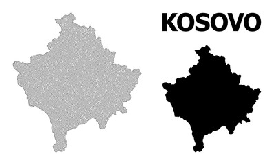 Polygonal mesh map of Kosovo in high detail resolution. Mesh lines, triangles and dots form map of Kosovo. High detail wire frame carcass polygonal line network in vector format on a white background.