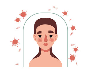 A girl with immunity from disease. Protective cap against covid-19. Coronavirus protection. Vector illustration in cartoon childish style character. Isolated funny clipart on a white background. Fun