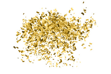 Golden Explosion Of Confetti. Gold Glitter Texture Isolated On White. Amber Particles Color. Celebratory Background. Vector Illustration, Eps 10.