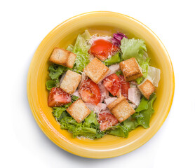 vegetable salad with chicken and toasts