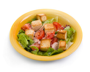 vegetable salad with chicken and toasts