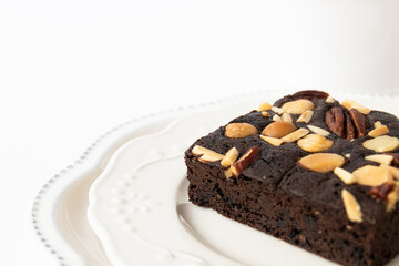 Close up Chocolate Brownie on White Background