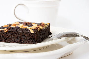 Close up Chocolate Brownie on White Background