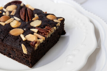 Close up Chocolate Brownie on White Background