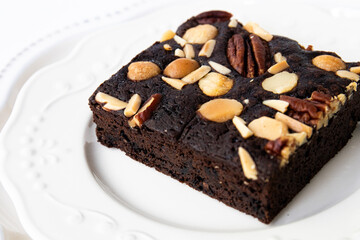 Close up Chocolate Brownie on White Background