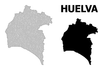 Polygonal mesh map of Huelva Province in high detail resolution. Mesh lines, triangles and dots form map of Huelva Province.