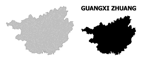 Polygonal mesh map of Guangxi Zhuang Region in high detail resolution. Mesh lines, triangles and points form map of Guangxi Zhuang Region.