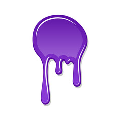 Drip paint spot 3D isolated on white background. Purple ink splash. Splatter stain texture. Dribble down design. Flow art material. Liquid drop. Fluid splash stain liquid Vector illustration