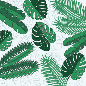 Large tropical leaves. Seamless pattern with leaves.