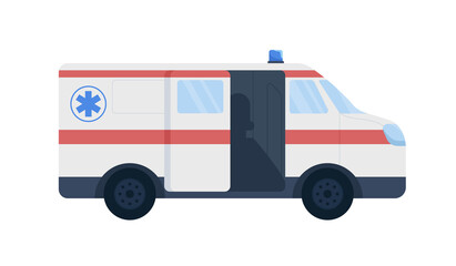 Emergency vehicle flat color vector object. Paramedic ambulance car. Providing life support. Patients transfer to medical facilities isolated cartoon illustration for web graphic design and animation © IMGvisualsCharacters