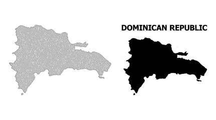 Polygonal mesh map of Dominican Republic in high detail resolution. Mesh lines, triangles and dots form map of Dominican Republic.