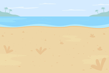Tropical beach flat color vector illustration. Summer vacation spot. Place for holiday journey. Summertime seascape. Idyllic lagoon. Resort 2D cartoon landscape with ocean on background © IMGvisualsCharacters