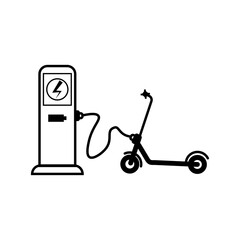 Ecology city transport. Charging electric scooter at a-station eps ten