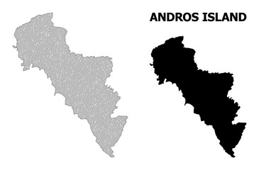 Polygonal mesh map of Greece - Andros Island in high detail resolution. Mesh lines, triangles and dots form map of Greece - Andros Island.