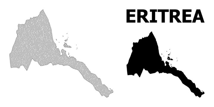 Polygonal mesh map of Eritrea in high detail resolution. Mesh lines, triangles and points form map of Eritrea.