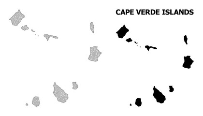 Obraz premium Polygonal mesh map of Cape Verde Islands in high detail resolution. Mesh lines, triangles and dots form map of Cape Verde Islands.