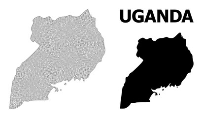 Polygonal mesh map of Uganda in high detail resolution. Mesh lines, triangles and dots form map of Uganda.