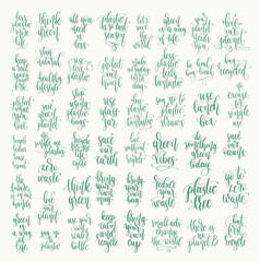set of 50 go green quotes calligraphy designs vector illustration
