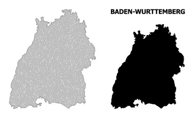 Polygonal mesh map of Baden-Wurttemberg State in high resolution. Mesh lines, triangles and dots form map of Baden-Wurttemberg State. - obrazy, fototapety, plakaty