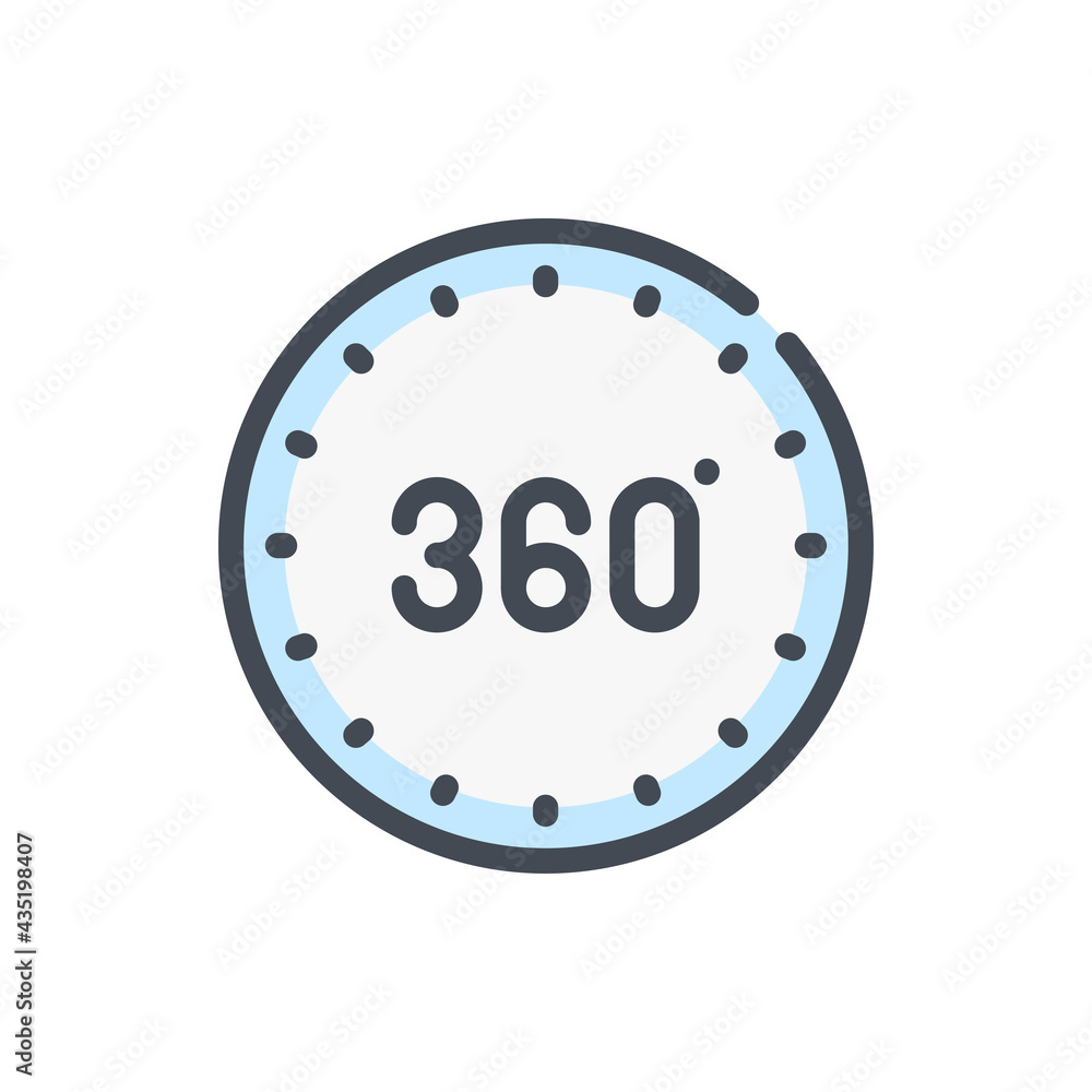 Poster 360 degree view color line icon. angle 360 degree vector outline colorful sign.