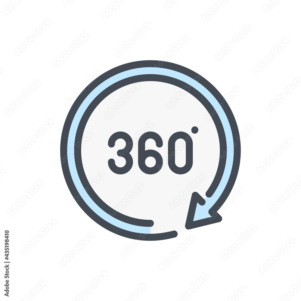 Poster 360 degree view color line icon. angle 360 degree vector outline colorful sign.