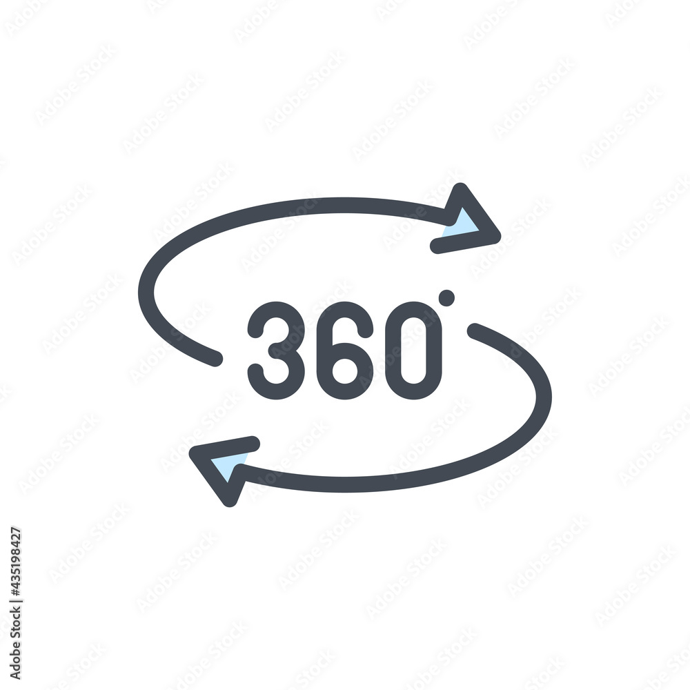 Poster 360 degree view color line icon. angle 360 degree vector outline colorful sign.