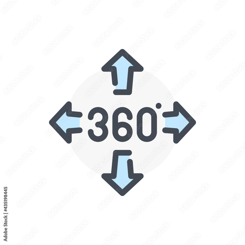 Poster 360 degree view color line icon. angle 360 degree vector outline colorful sign.